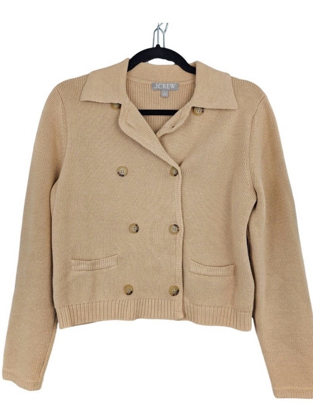 J.Crew Marielle Cropped Double-Breasted Knit Cardigan in Camel - size S - Picture 2 of 7